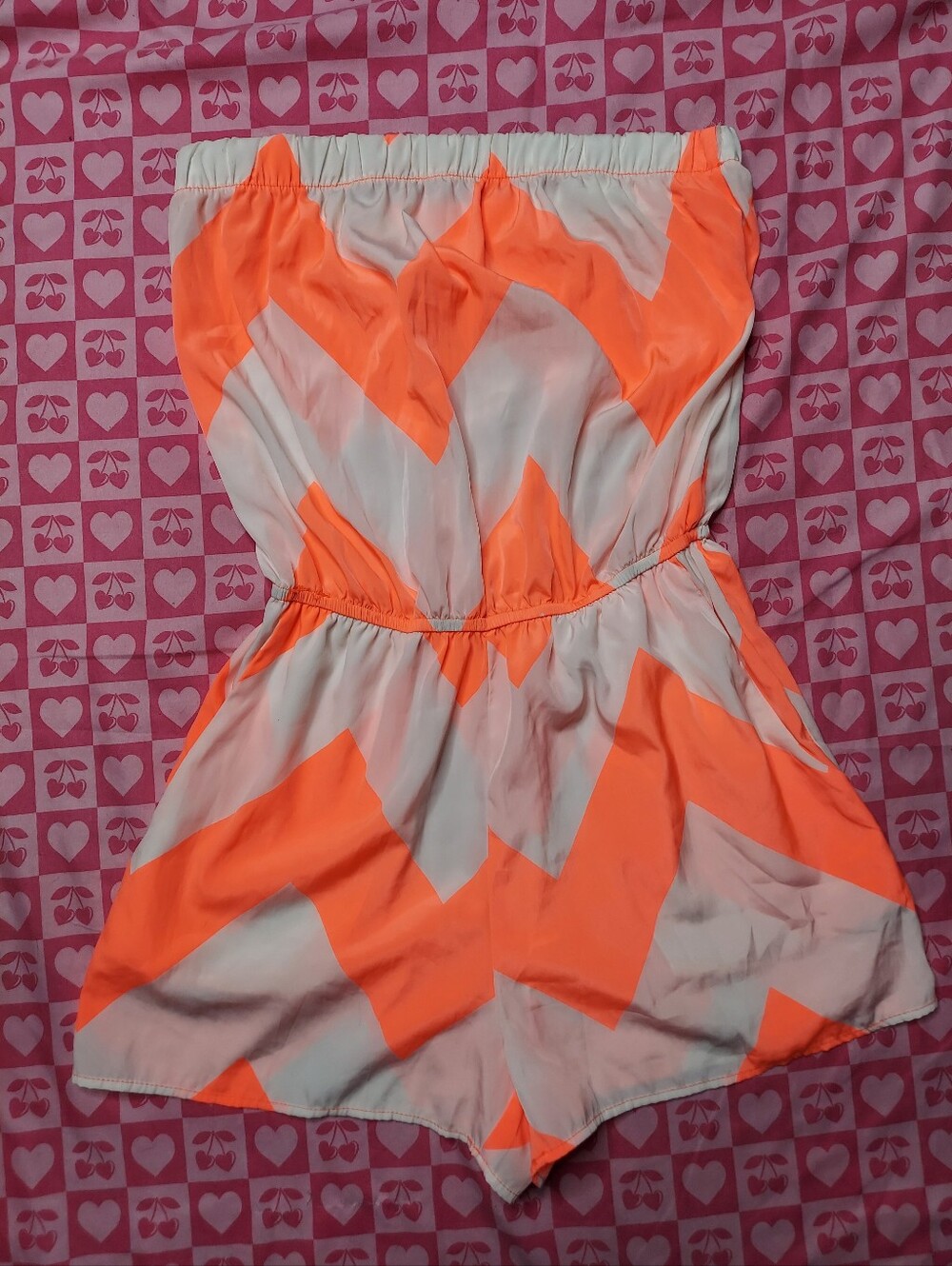 White & Neon Orange Zig Zag Romper